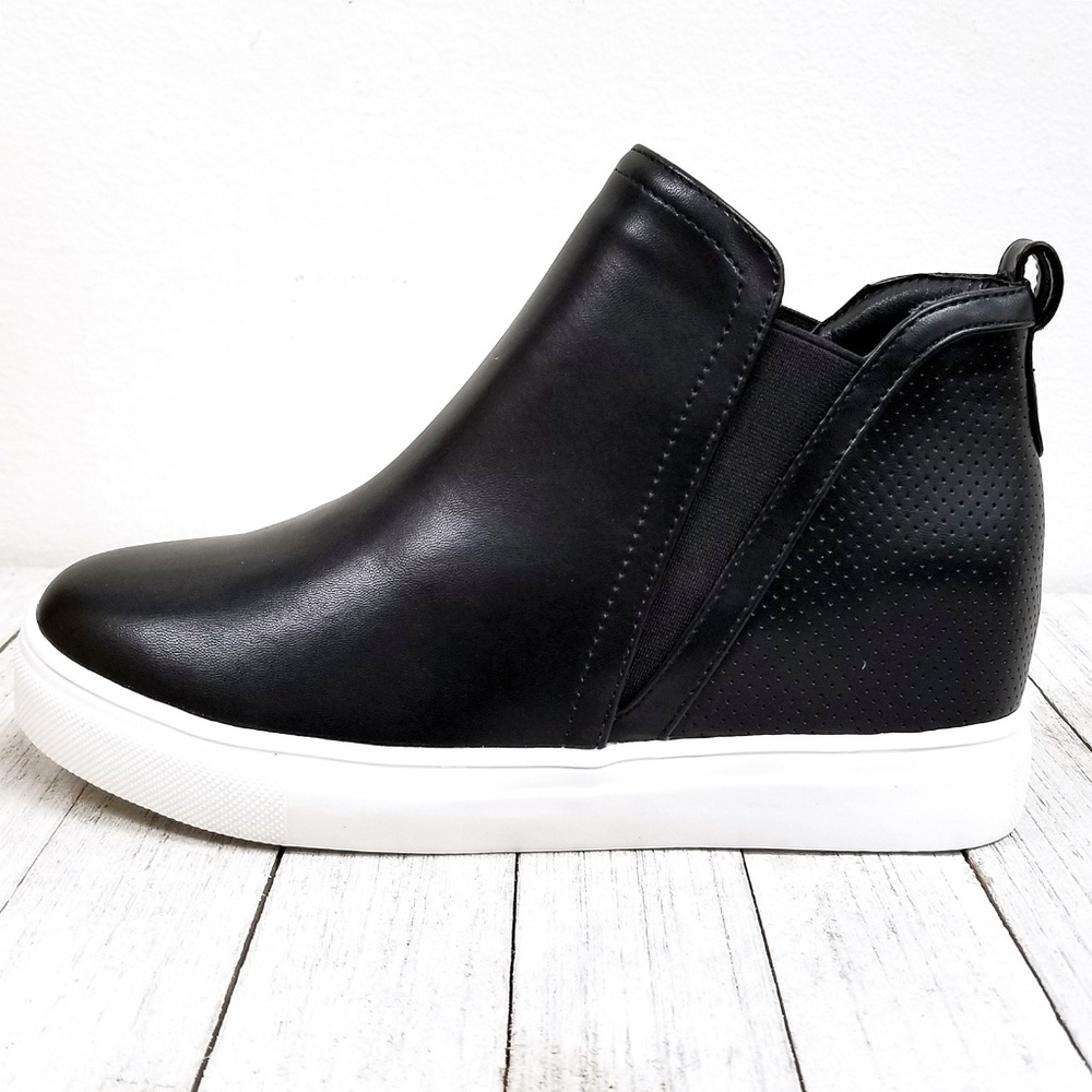 New Black Wedge High Top Platform Sneakers Booties - Picture 2 of 3
